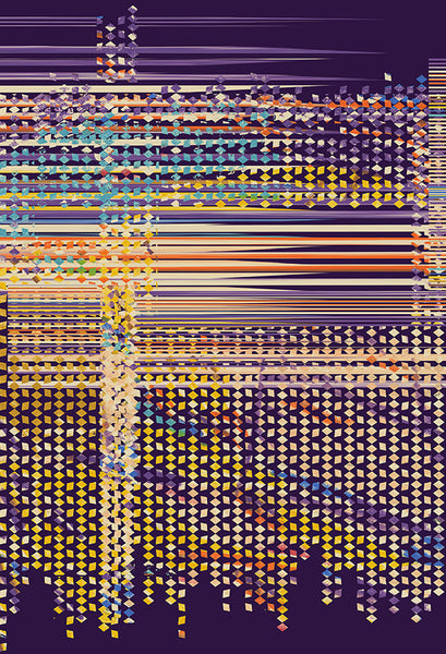 Silk/Cotton "Abstract Stripes" Violetblue Stola 200x140cm