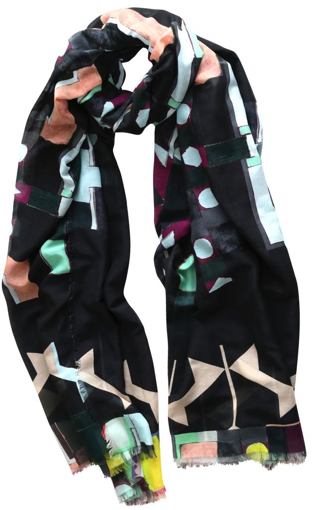 Silk/Cotton "Urban Architectual Lay Out" Stola 200x140cm