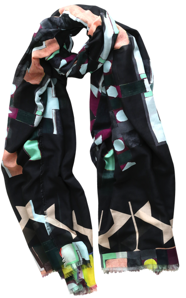 Silk/Cotton "Urban Architectual Lay Out" Stola 200x140cm