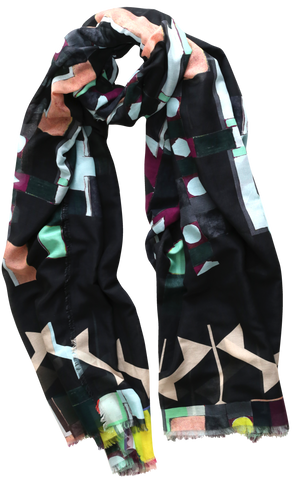 Silk/Cotton "Urban Architectual Lay Out" Stola 200x140cm