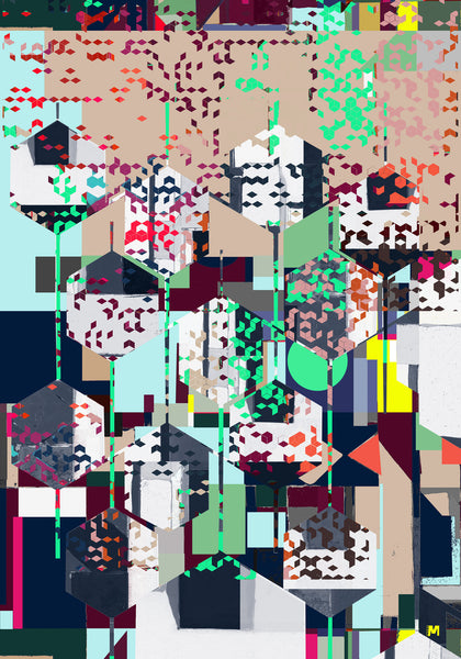 Silk/Cotton "Variety of Hexagons" Stola 200x140cm