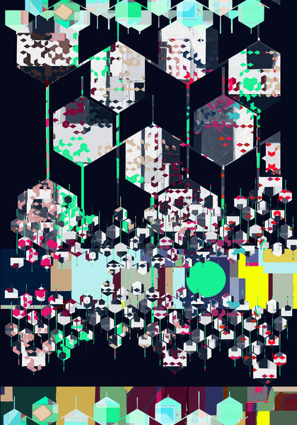 Silk/Cotton "Hexagons And Bits" Stola 200x140cm