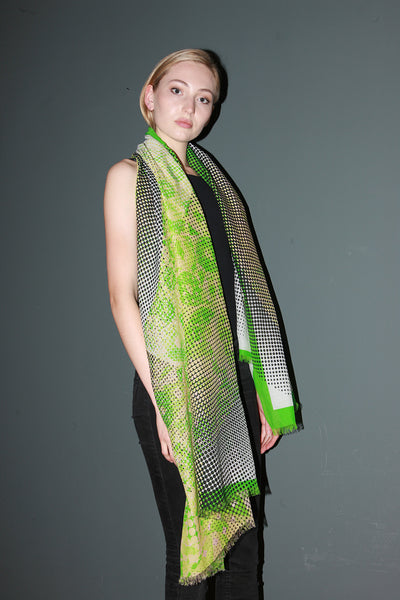 Silk/Cotton "Organic Shapes III / Vibrant Green" Stola 200x140cm
