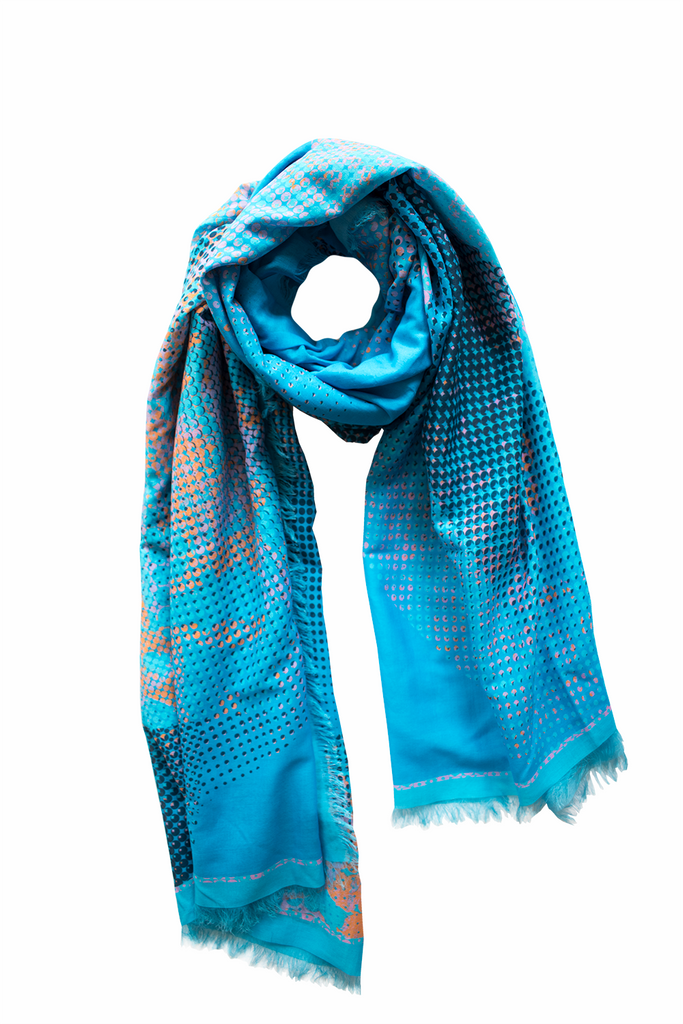 Silk/Cotton "Organic Shapes I /Vibrant Blue" Stola 200x140cm
