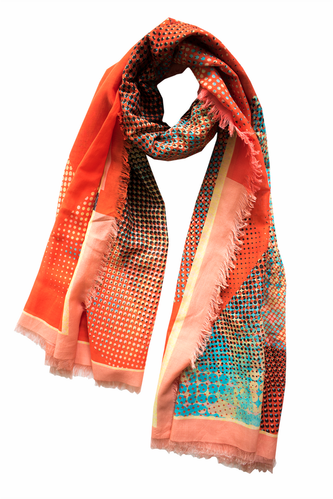 Silk/Cotton "Organic Shapes I /Vibrant Red" Stola 200x140cm