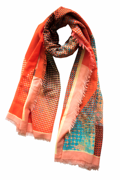 Silk/Cotton "Organic Shapes I /Vibrant Red" Stola 200x140cm