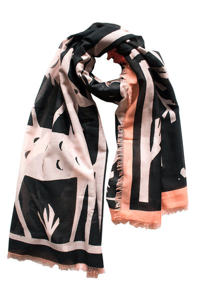 Silk/Cotton "Deers III / Papercut" Stola 200x140cm
