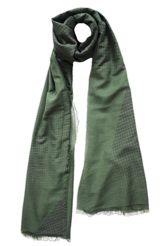 Silk/Cotton "Organic Shapes V / Dark Green" Stola 200x140cm