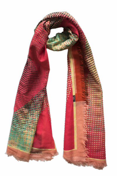 Silk/Cotton "Organic Shapes II /Magenta" Stola 200x140cm