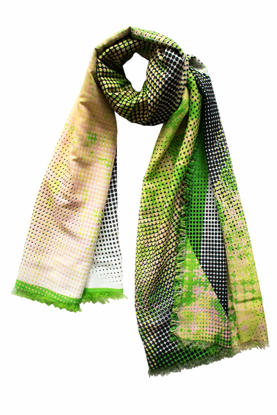 Silk/Cotton "Organic Shapes III / Vibrant Green" Stola 200x140cm