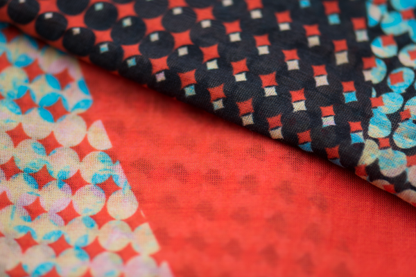 Silk/Cotton "Organic Shapes I /Vibrant Red" Stola 200x140cm