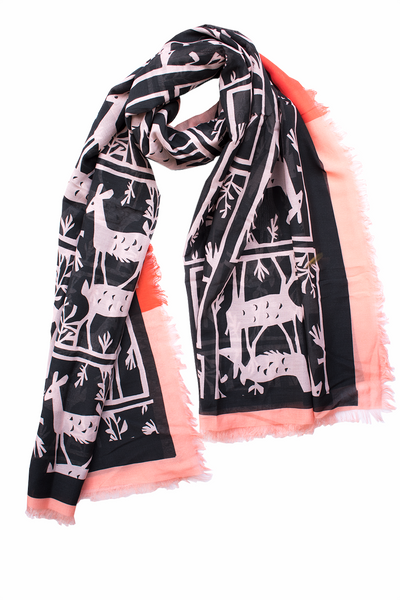 Silk/Cotton "Deers I /Papercut " Stola 200x140cm