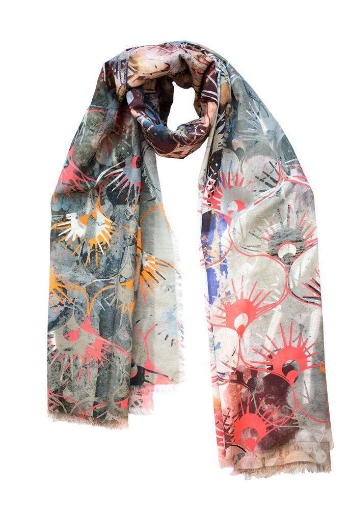 Silk/Cotton "Peacock Flowers" Stola 200x140cm