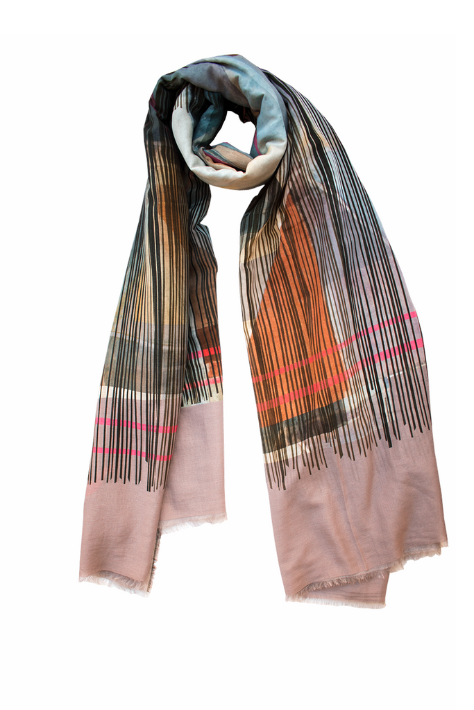 Silk/Cotton "Framed Highland Check" Stola 200x140cm