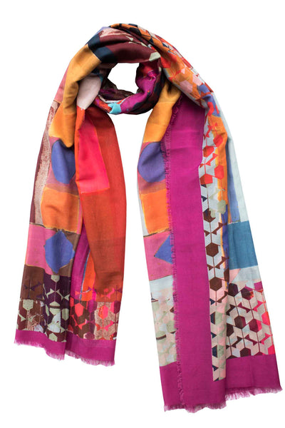 Silk/Cotton "Sculptured Hexagons" Stola 200x140cm