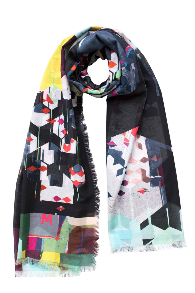 Silk/Cotton "Hexagons And Bits" Stola 200x140cm