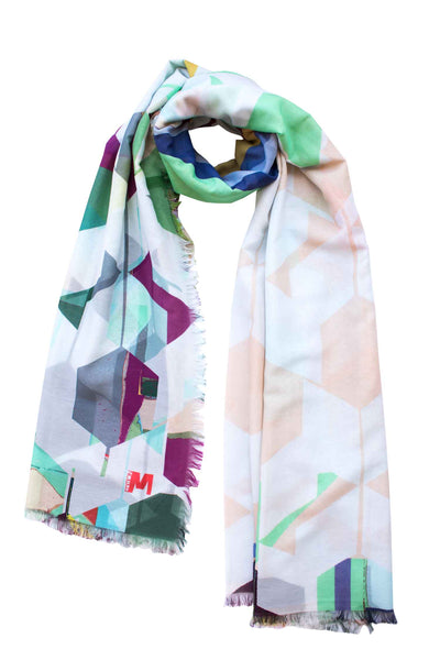 Silk/Cotton "Landscape of Hexagons" Stola 200x140cm