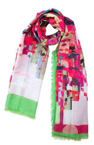 Silk/Cotton "Vibrant Hexagons" Stola 200x140cm