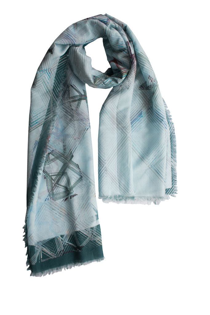 Silk/Cotton "Retro Check/Crystals Ice" Stola 200x140cm