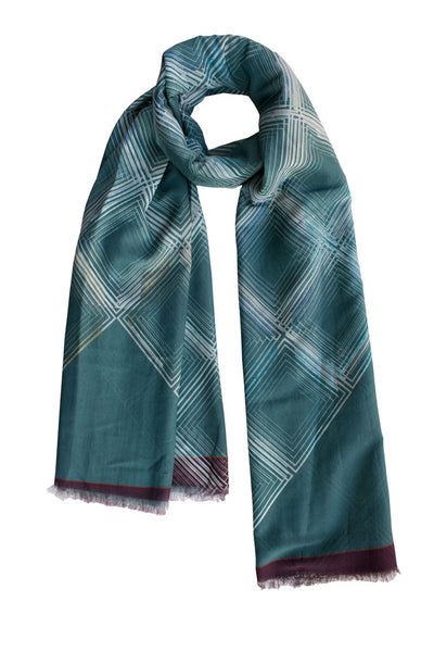 Silk/Cotton "Retro Check Petrol" Stola 200x140cm