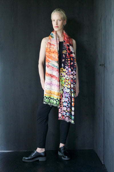 Silk/Cotton "Rustled Leaves Colourful" Stola 200 x 140 cm