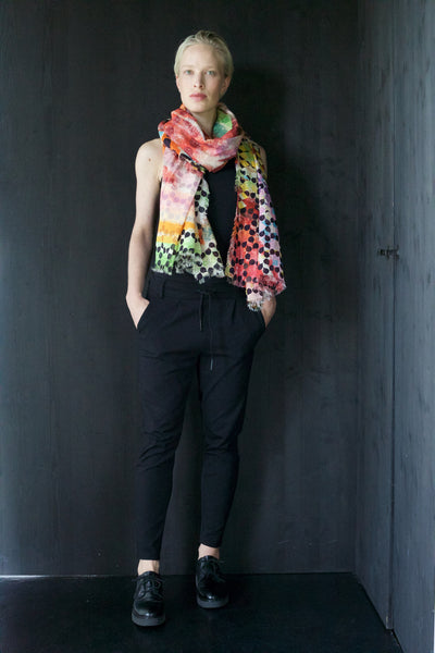 Silk/Cotton "Rustled Leaves Colourful" Stola 200 x 140 cm