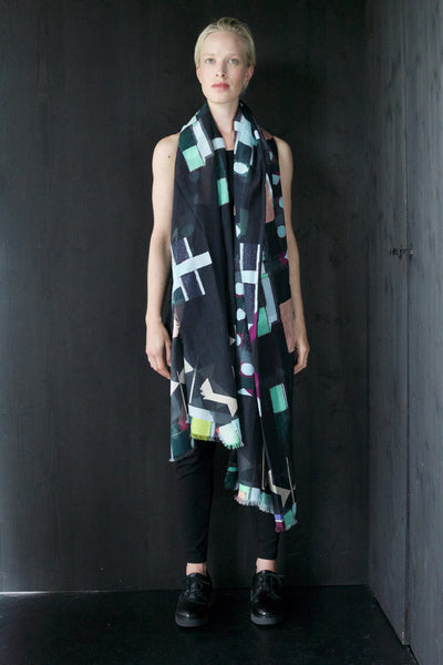 Silk/Cotton "Urban Architectual Lay Out" Stola 200x140cm