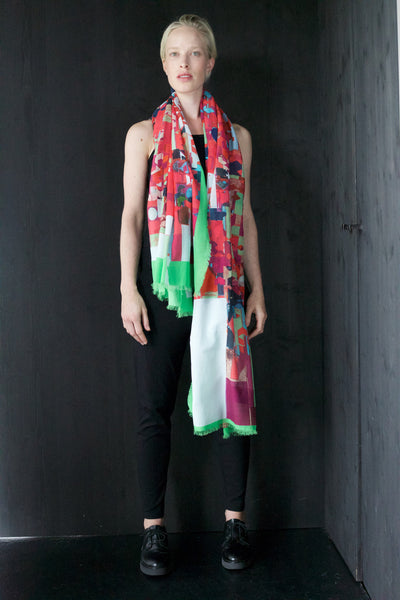 Silk/Cotton "Vibrant Hexagons" Stola 200x140cm