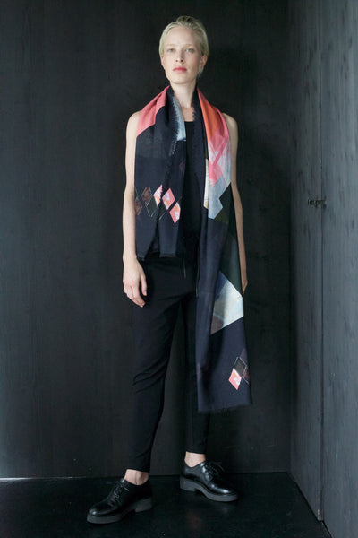 Silk/Cotton "Harmonious Highland Checks" Stola 200x140cm