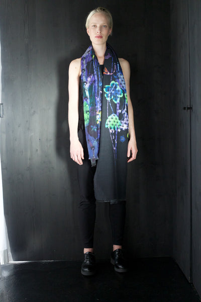 Silk/Cotton "Blue Flowers" Stola 200x140cm