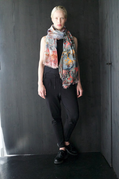 Silk/Cotton "Peacock Flowers" Stola 200x140cm