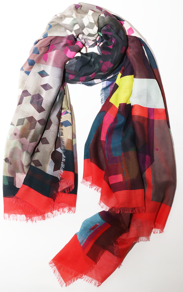 Silk/Cotton "Fragments Of Urban Cubes" Stola 200x140cm