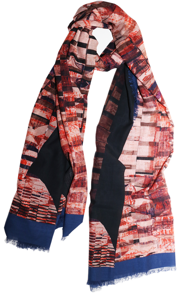 Silk/Cotton "Highline Brickforms" Stola 200 cm x 140 cm