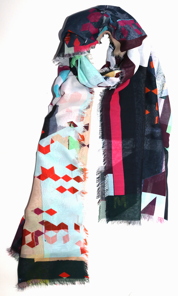 Silk/Cotton "Variety of Hexagons" Stola 200x140cm