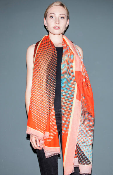 Silk/Cotton "Organic Shapes I /Vibrant Red" Stola 200x140cm