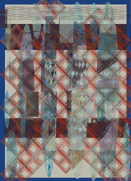 Silk/Cotton "Oval Gemstone Shape/Blue&Red" Stola 200x140cm