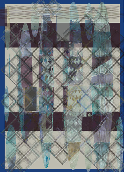 Silk/Cotton "Oval Gemstone Shape/Blue" Stola 200x140cm