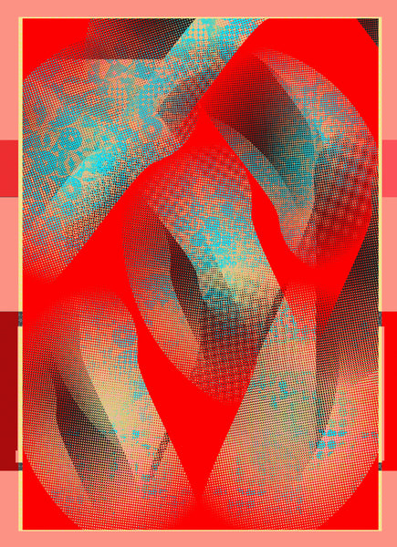 Silk/Cotton "Organic Shapes I /Vibrant Red" Stola 200x140cm