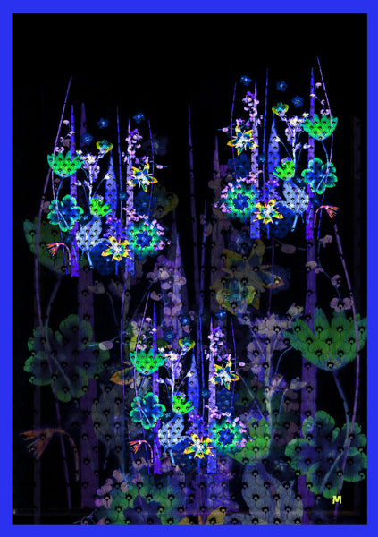 Silk/Cotton "Blue Flowers" Stola 200x140cm