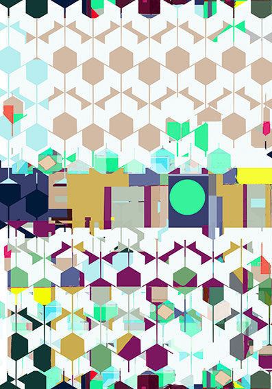 Silk/Cotton "Landscape of Hexagons" Stola 200x140cm