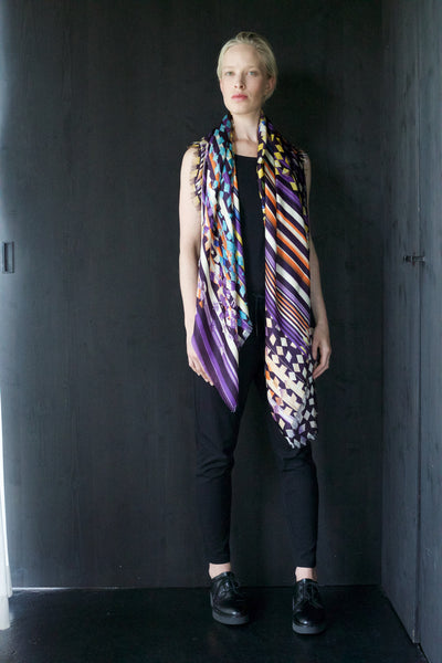 Silk "Abstract Stripes" Violetblue Big Square 140x140cm
