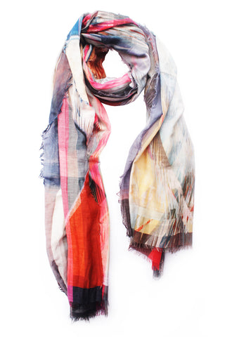Silk/Cotton "Dissolved Highland Checks" Stola 200x140cm