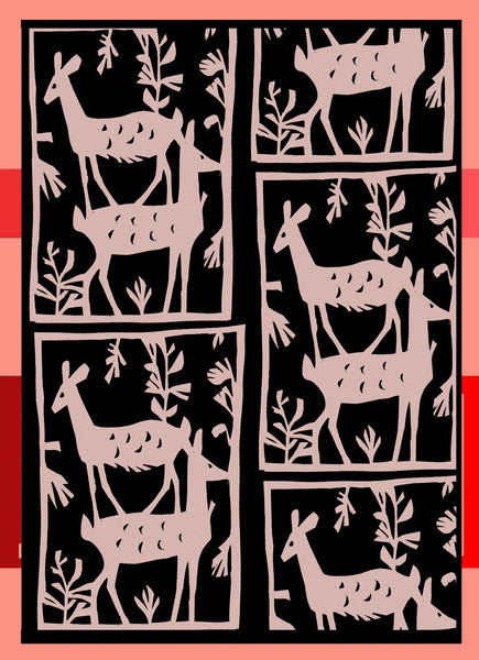 Silk/Cotton "Deers III / Papercut" Stola 200x140cm