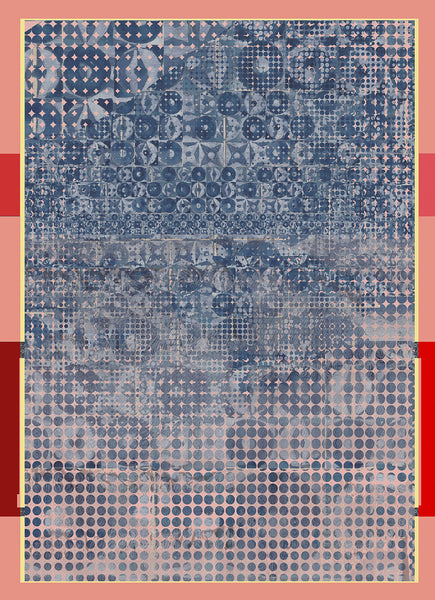 Silk/Cotton "Circular Tiles /Blue" Stola 200x140cm